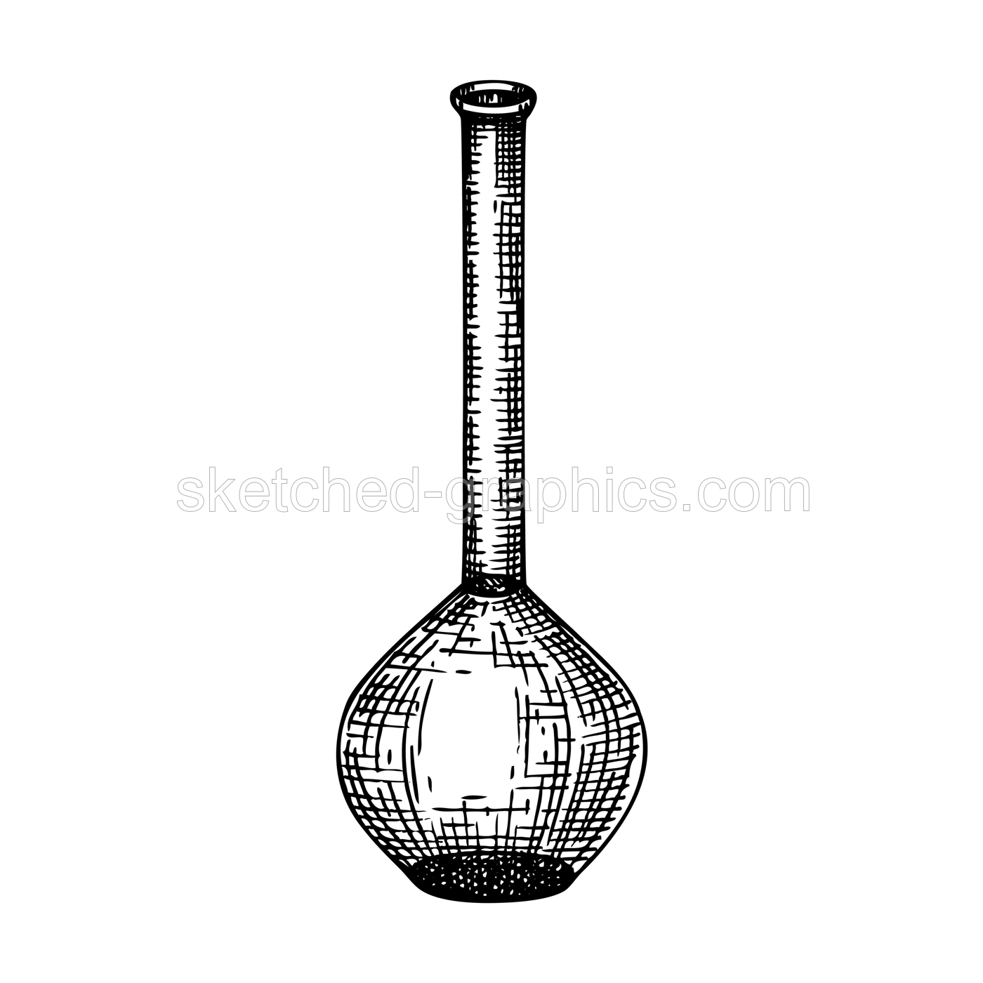 Hand sketched glass bottle illustration in vintage style. Glassware drawing for alchemy, medicine, cosmetics, or perfume. Alchemy laboratory equipment sketch. Magic lab flask isolated on white Illustration